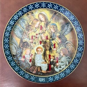 Angelic German Holiday Decorative Plate with Red and Gold Accents